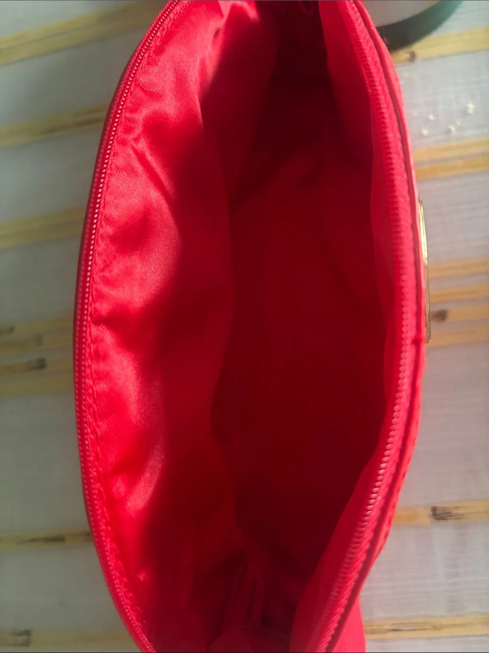 Giorgio Armani Vibrant Red Wristlet Clutch with Gold Emblem